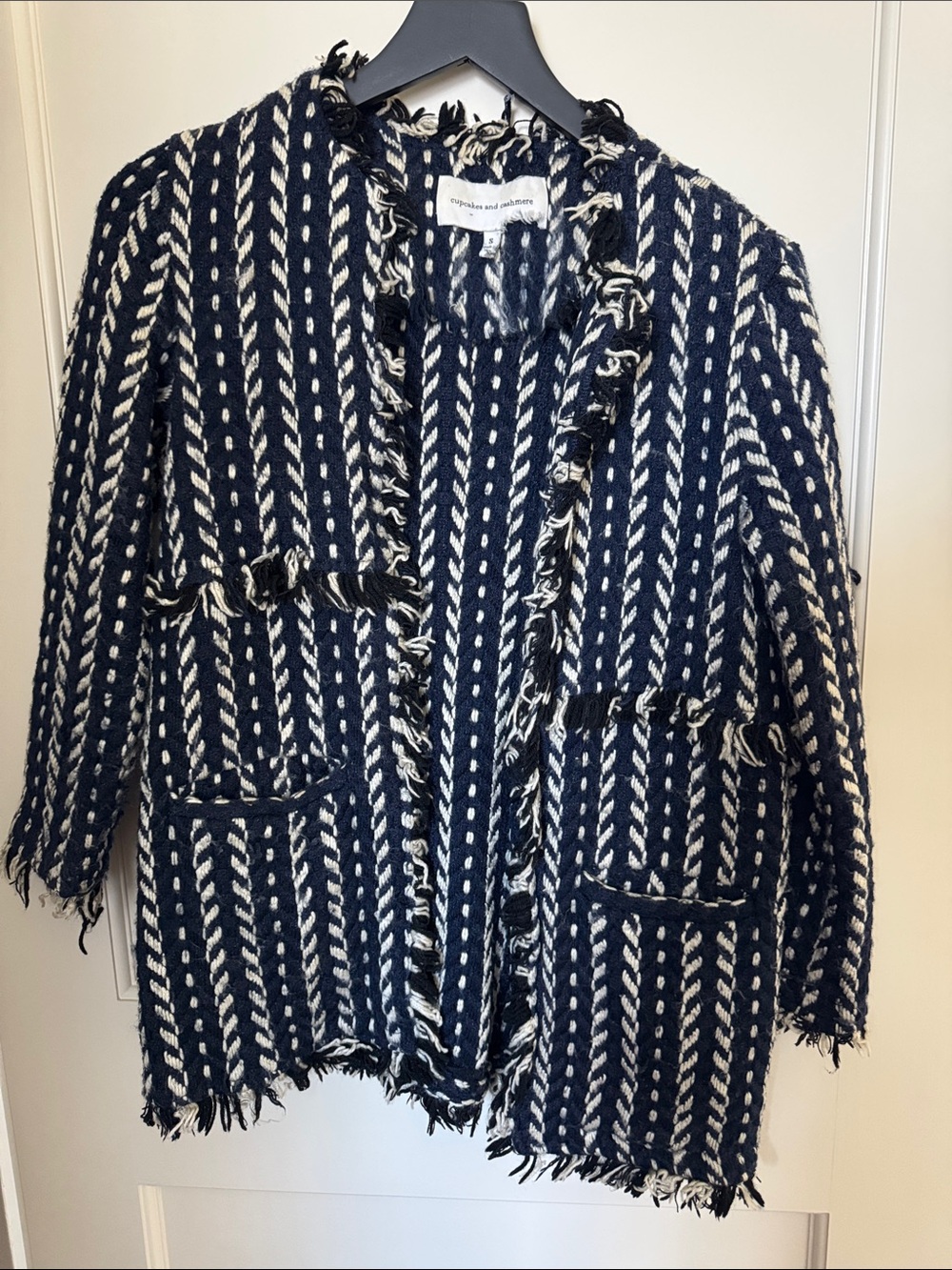 Cupcakes and cashmere Navy and White Fringe Jacket S